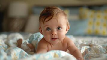 Cute small little newborn baby wearing a diaper. Baby in diaper pants photo