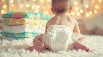 Cute small little newborn baby wearing a diaper. Baby in diaper pants photo
