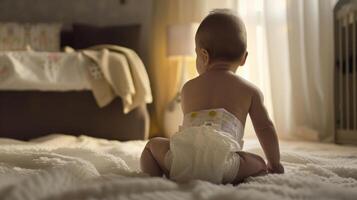 Cute small little newborn baby wearing a diaper. Baby in diaper pants photo