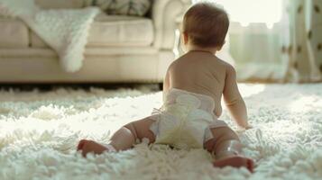 Cute small little newborn baby wearing a diaper. Baby in diaper pants photo