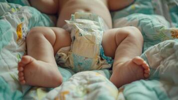 Cute small little newborn baby wearing a diaper. Baby in diaper pants photo
