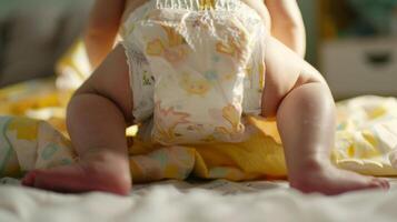 Cute small little newborn baby wearing a diaper. Baby in diaper pants photo