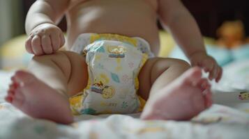 Cute small little newborn baby wearing a diaper. Baby in diaper pants photo