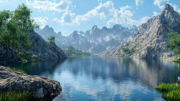 A panoramic view of the mountains and lake. Beautiful landscape stunning natural landscape photo