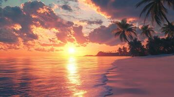 Stunning sunset over a calm beach scene. Warm golden light, relaxation photo