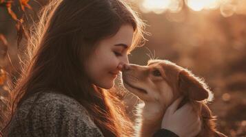 Pet owner with adorable animal in natural settings. Woman and dog photo