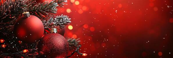 Merry Christmas and happy New Year red background with space for text. Christmas greeting card photo