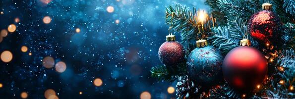 Merry Christmas and happy New Year blue background with space for text. Christmas greeting card photo