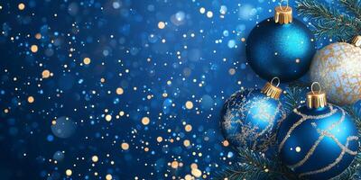 Merry Christmas and happy New Year blue background with space for text. Christmas greeting card photo