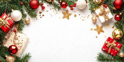 Merry Christmas and happy New Year white background with space for text. Christmas greeting card photo