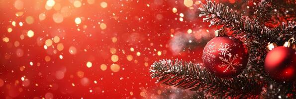 Merry Christmas and happy New Year red background with space for text. Christmas greeting card photo
