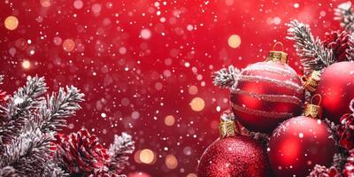 Merry Christmas and happy New Year red background with space for text. Christmas greeting card photo