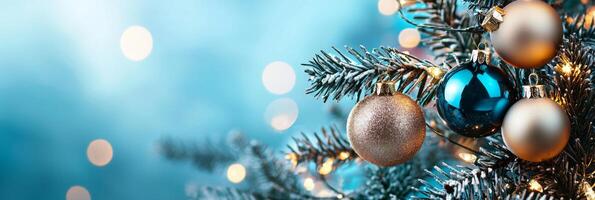 Merry Christmas and happy New Year blue background with space for text. Christmas greeting card photo