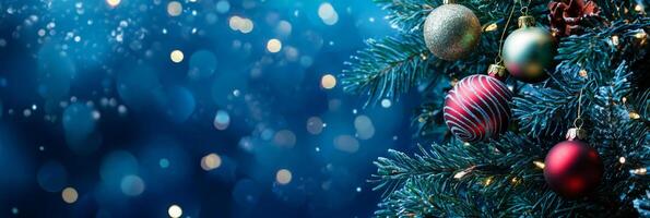 Merry Christmas and happy New Year blue background with space for text. Christmas greeting card photo