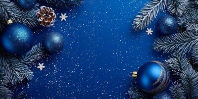 Merry Christmas and happy New Year blue background with space for text. Christmas greeting card photo
