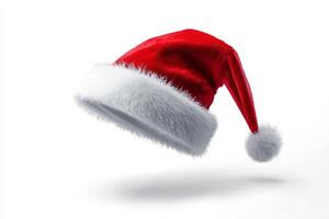 Santa Claus hat or Christmas red cap isolated on white background photo