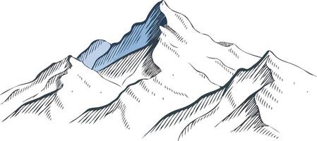 A drawing of a mountain with a blue line vector