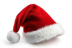 Santa Claus hat or Christmas red cap isolated on white background photo