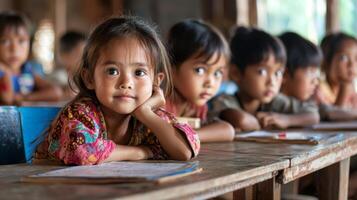Children learning in classroom settings. Depicting education and learning in a rural asian school photo