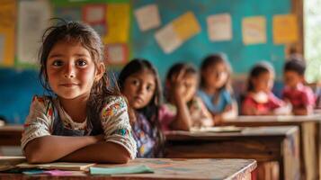 Children learning in classroom settings. Depicting education and learning in a rural asian school photo