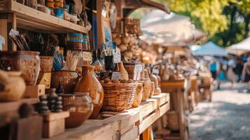 Bustling outdoor craft and artisan market of handmade products traditional artisanal goods photo