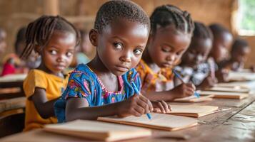 Children learning in classroom settings. Depicting education and learning in a rural african school photo
