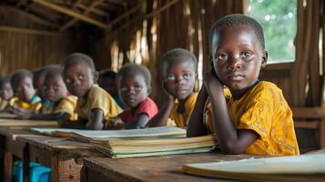 Children learning in classroom settings. Depicting education and learning in a rural african school photo