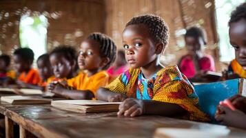 Children learning in classroom settings. Depicting education and learning in a rural african school photo