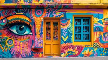 Brightly colored street art and mural covering every surface showcasing urban creativity culture photo