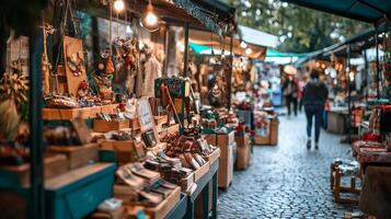 Bustling outdoor craft and artisan market of handmade products traditional artisanal goods photo