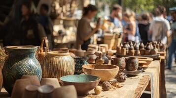 Bustling outdoor craft and artisan market of handmade products traditional artisanal goods photo