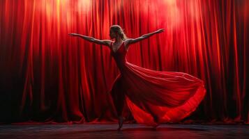 Dynamic dance performance in theater. Artistic performance in theater ambiance. Modern dance photo