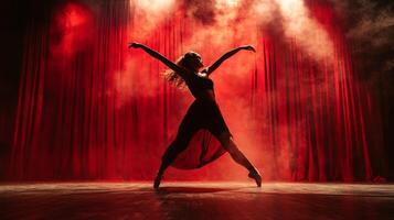 Dynamic dance performance in theater. Artistic performance in theater ambiance. Modern dance photo