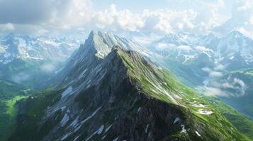 A panoramic view from the highest peak. Scenic views on mountain peaks photo