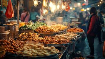Vibrant street food markets with diverse offerings. Street food for tourists stalls offering diverse photo