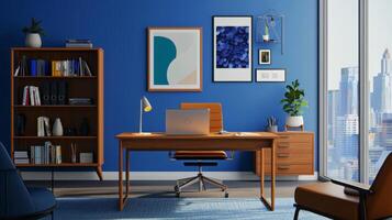 Stylish home office setup, offering a convenient and comfortable workspace for remote work photo
