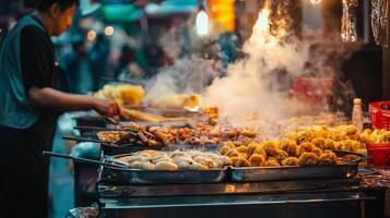 Vibrant street food markets with diverse offerings. Street food for tourists stalls offering diverse photo