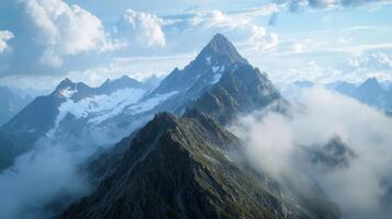 A panoramic view from the highest peak. Scenic views on mountain peaks photo