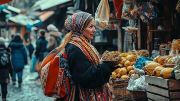 Traveler experiencing local traditions and customs. Traveler enjoying local culture photo