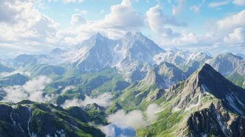 A panoramic view from the highest peak. Scenic views on mountain peaks photo