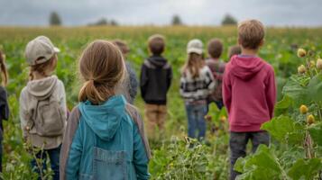 Children learning about farming on educational trip. Educational Farm Tour photo