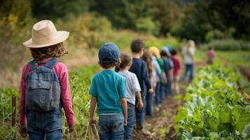 Children learning about farming on educational trip. Educational Farm Tour photo