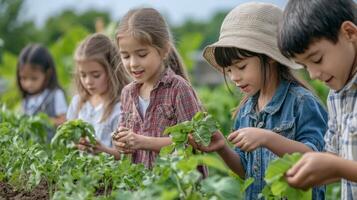 Children learning about farming on educational trip. Educational Farm Tour photo