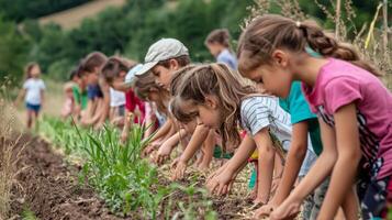 Children learning about farming on educational trip. Educational Farm Tour photo