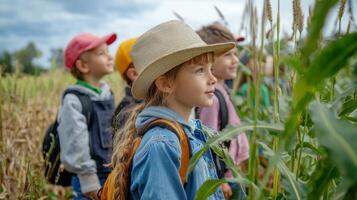 Children learning about farming on educational trip. Educational Farm Tour photo