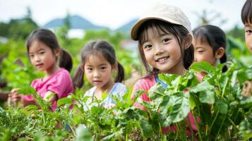 Children learning about farming on educational trip. Educational Farm Tour photo