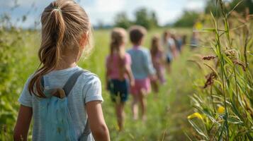 Children learning about farming on educational trip. Educational Farm Tour photo