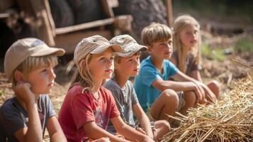 Children learning about farming on educational trip. Educational Farm Tour photo