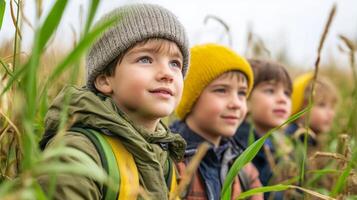 Children learning about farming on educational trip. Educational Farm Tour photo