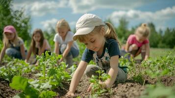 Children learning about farming on educational trip. Educational Farm Tour photo